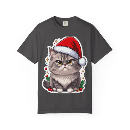 Festive Feline Fury: Holiday Grumpy Cat Illustration, Anime - Style Christmas Artwork T-shirt – Custom T-Shirt by PixelCraft360, unique decoration for events and special gifts