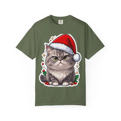 Festive Feline Fury: Holiday Grumpy Cat Illustration, Anime - Style Christmas Artwork T-shirt – Custom T-Shirt by PixelCraft360, unique decoration for events and special gifts