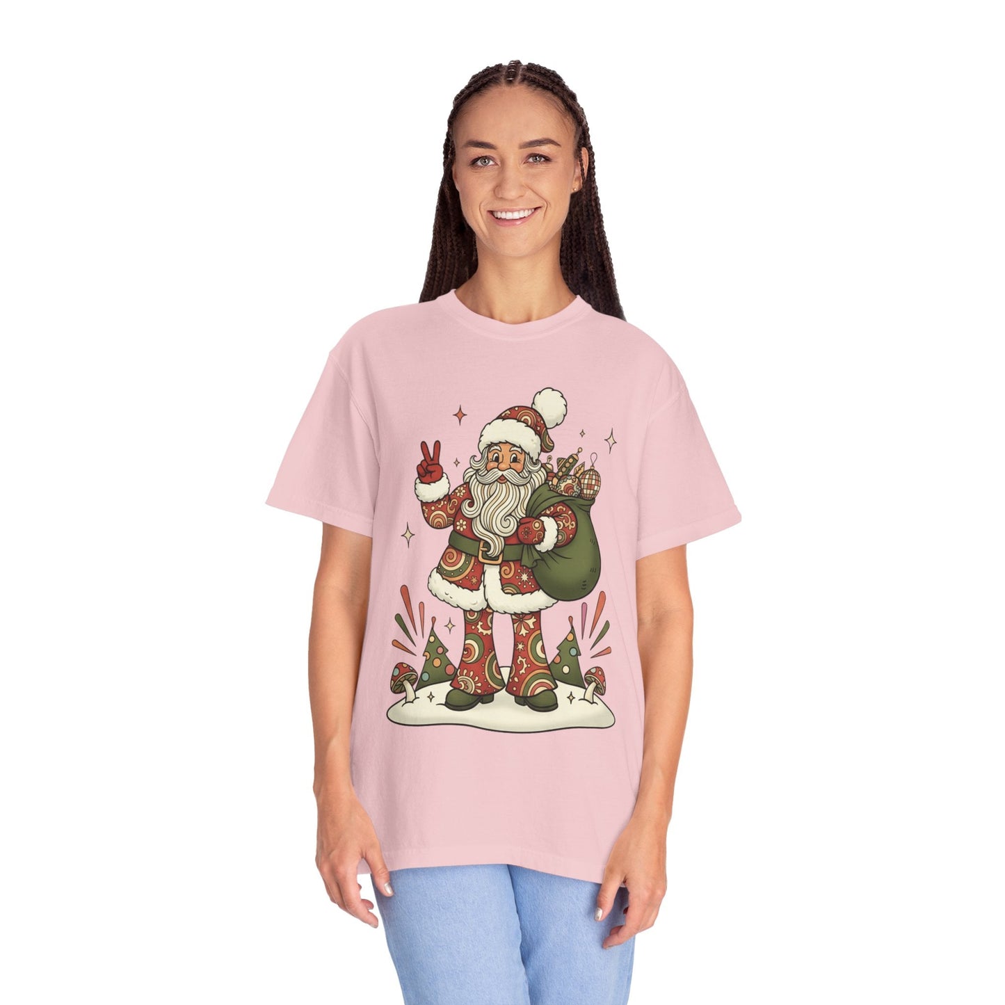 Festive Folk Santa: Whimsical Holiday Illustration, Retro Christmas Art Style T-shirt – Custom T-Shirt by PixelCraft360, unique decoration for events and special gifts