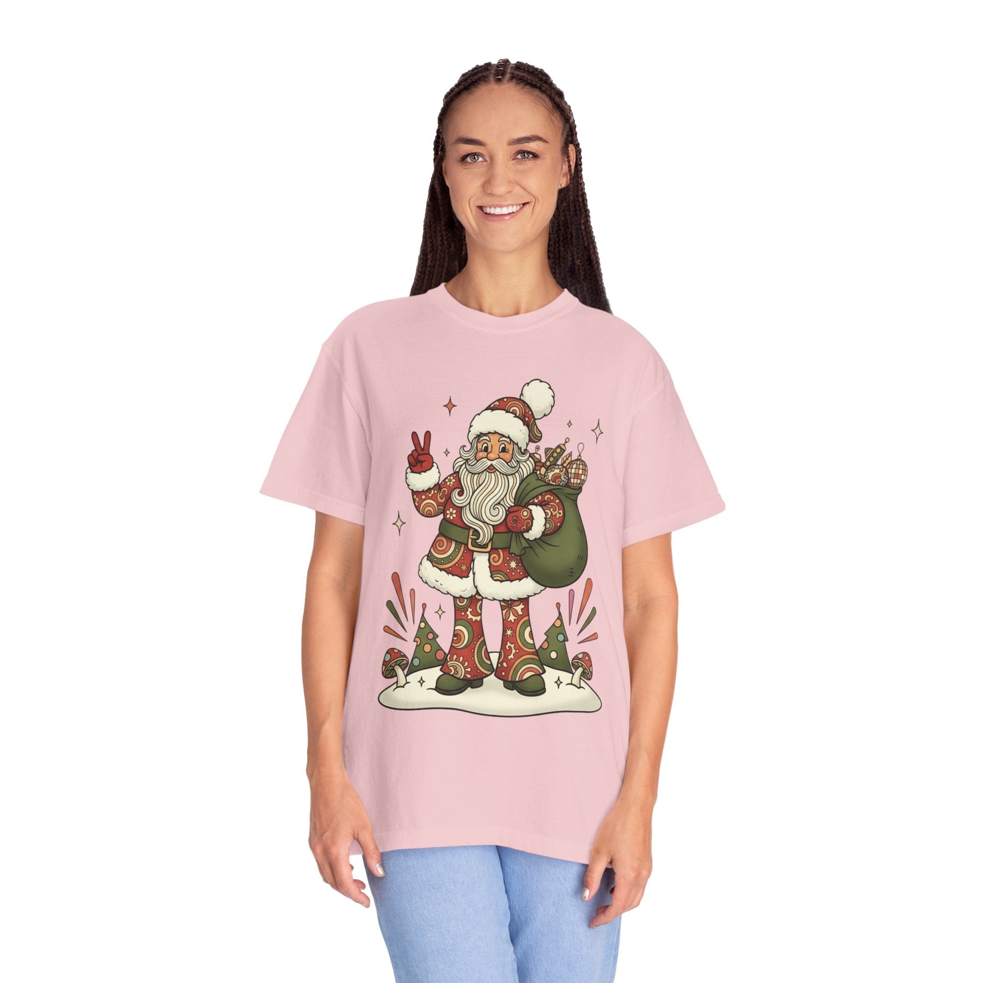 Festive Folk Santa: Whimsical Holiday Illustration, Retro Christmas Art Style T-shirt – Custom T-Shirt by PixelCraft360, unique decoration for events and special gifts