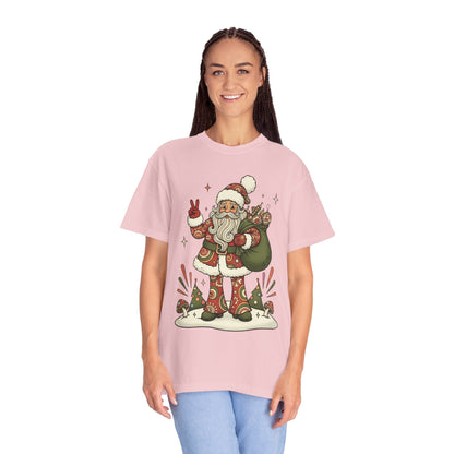 Festive Folk Santa: Whimsical Holiday Illustration, Retro Christmas Art Style T-shirt – Custom T-Shirt by PixelCraft360, unique decoration for events and special gifts
