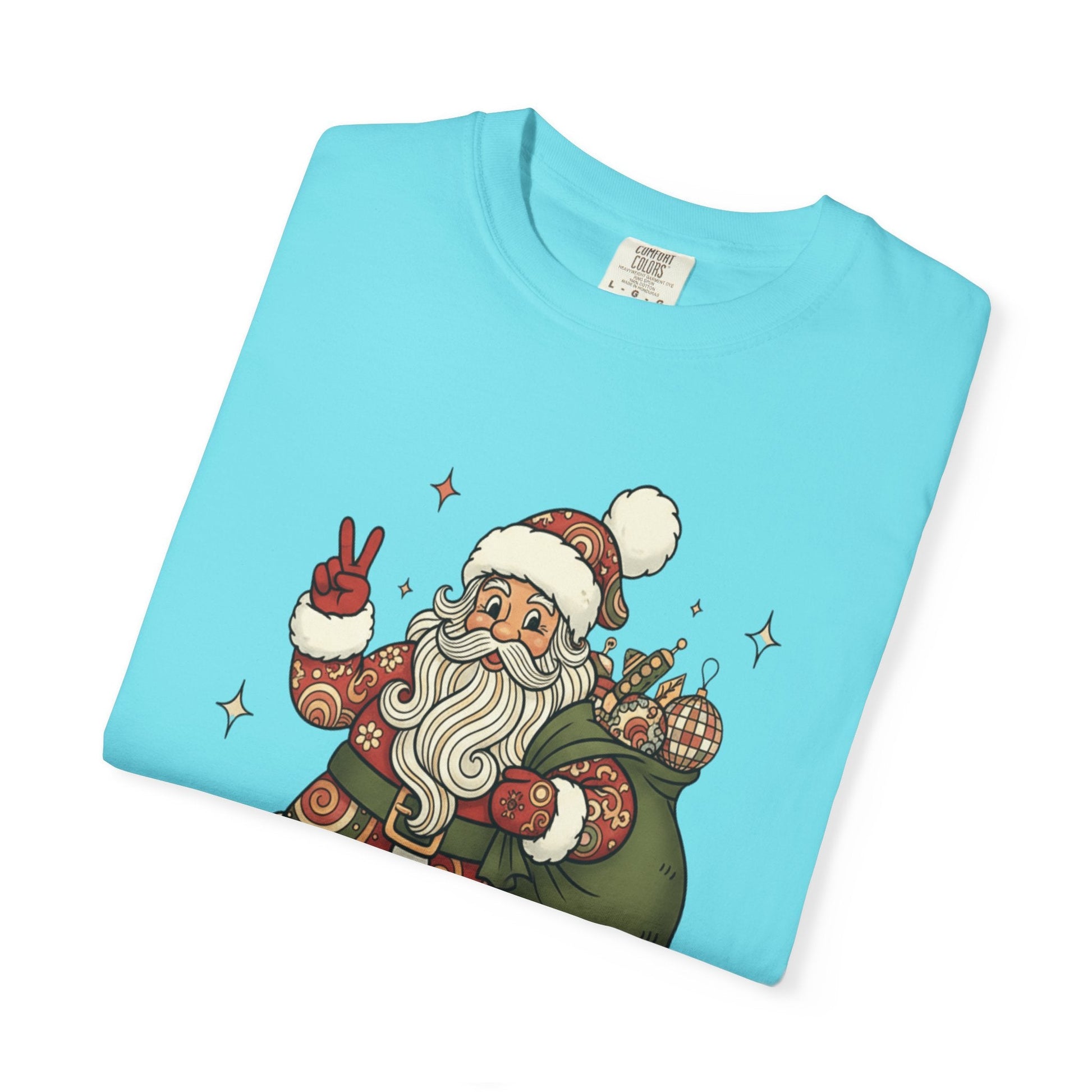 Festive Folk Santa: Whimsical Holiday Illustration, Retro Christmas Art Style T-shirt – Custom T-Shirt by PixelCraft360, unique decoration for events and special gifts