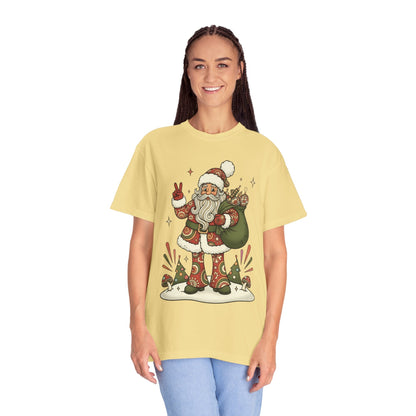 Festive Folk Santa: Whimsical Holiday Illustration, Retro Christmas Art Style T-shirt – Custom T-Shirt by PixelCraft360, unique decoration for events and special gifts