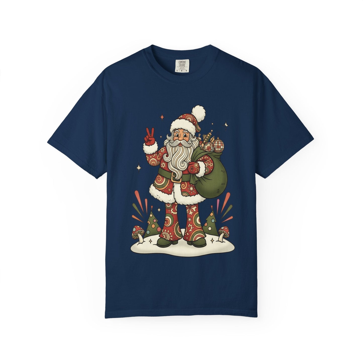 Festive Folk Santa: Whimsical Holiday Illustration, Retro Christmas Art Style T-shirt – Custom T-Shirt by PixelCraft360, unique decoration for events and special gifts