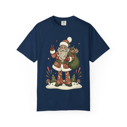 Festive Folk Santa: Whimsical Holiday Illustration, Retro Christmas Art Style T-shirt – Custom T-Shirt by PixelCraft360, unique decoration for events and special gifts