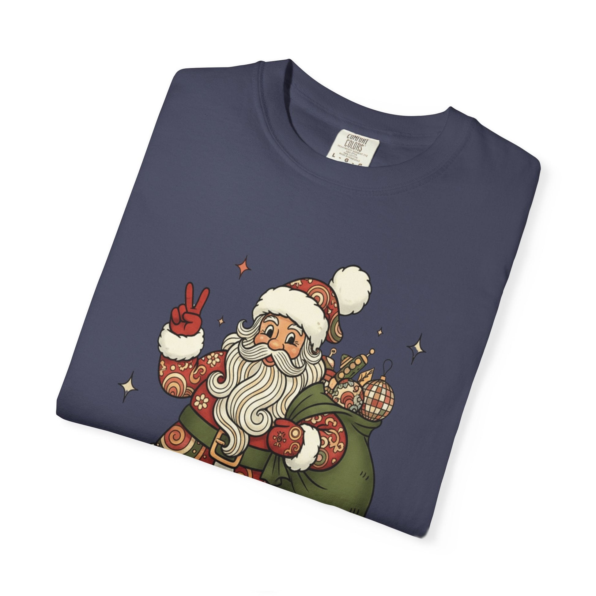 Festive Folk Santa: Whimsical Holiday Illustration, Retro Christmas Art Style T-shirt – Custom T-Shirt by PixelCraft360, unique decoration for events and special gifts