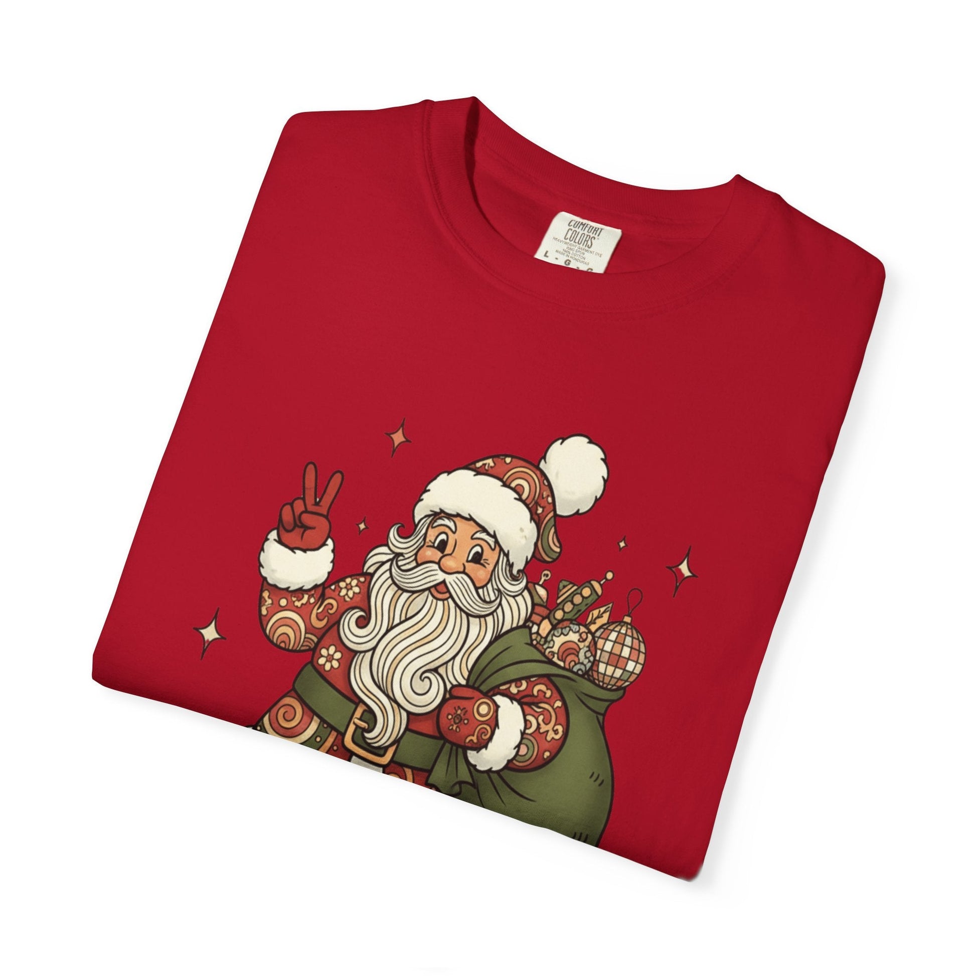 Festive Folk Santa: Whimsical Holiday Illustration, Retro Christmas Art Style T-shirt – Custom T-Shirt by PixelCraft360, unique decoration for events and special gifts