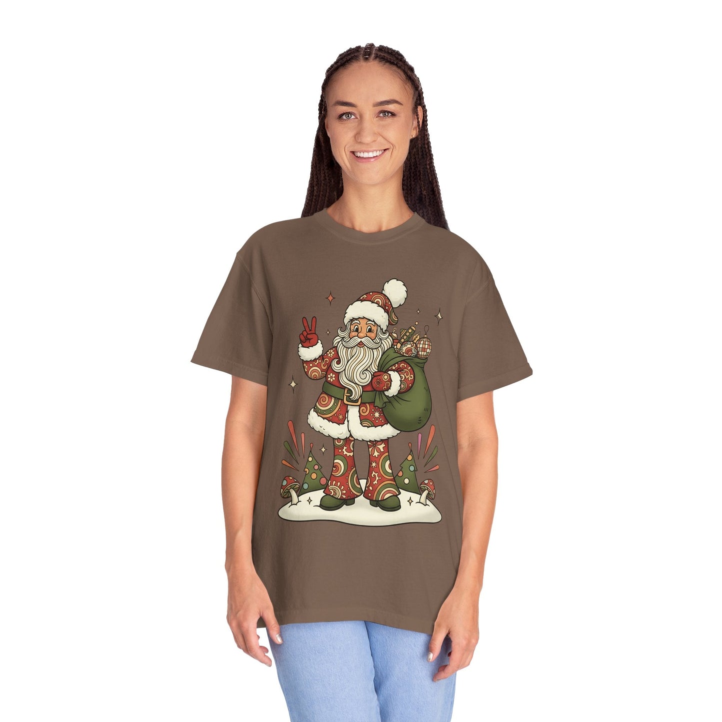 Festive Folk Santa: Whimsical Holiday Illustration, Retro Christmas Art Style T-shirt – Custom T-Shirt by PixelCraft360, unique decoration for events and special gifts