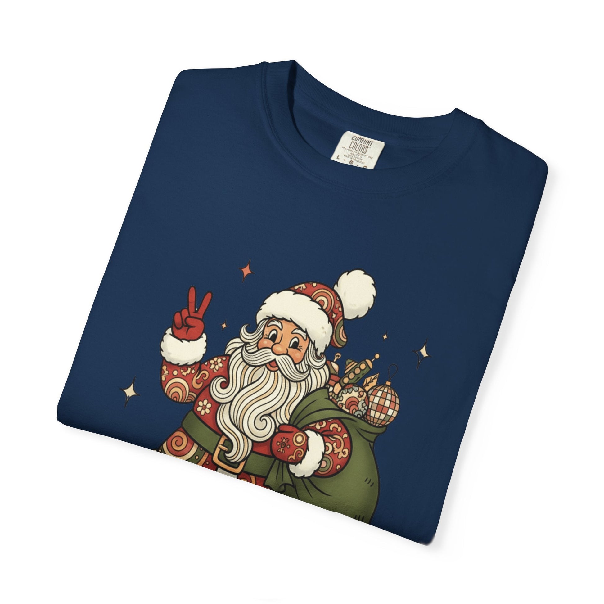 Festive Folk Santa: Whimsical Holiday Illustration, Retro Christmas Art Style T-shirt – Custom T-Shirt by PixelCraft360, unique decoration for events and special gifts