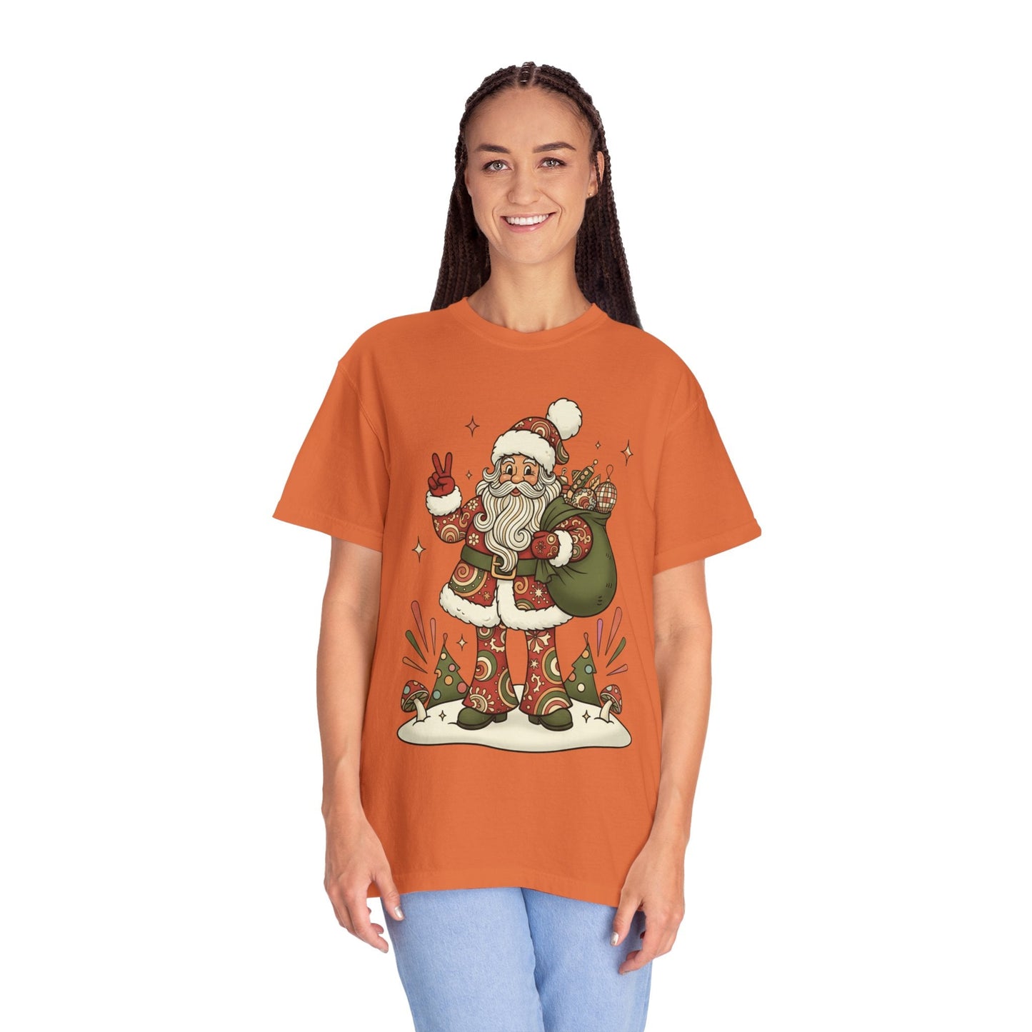 Festive Folk Santa: Whimsical Holiday Illustration, Retro Christmas Art Style T-shirt – Custom T-Shirt by PixelCraft360, unique decoration for events and special gifts