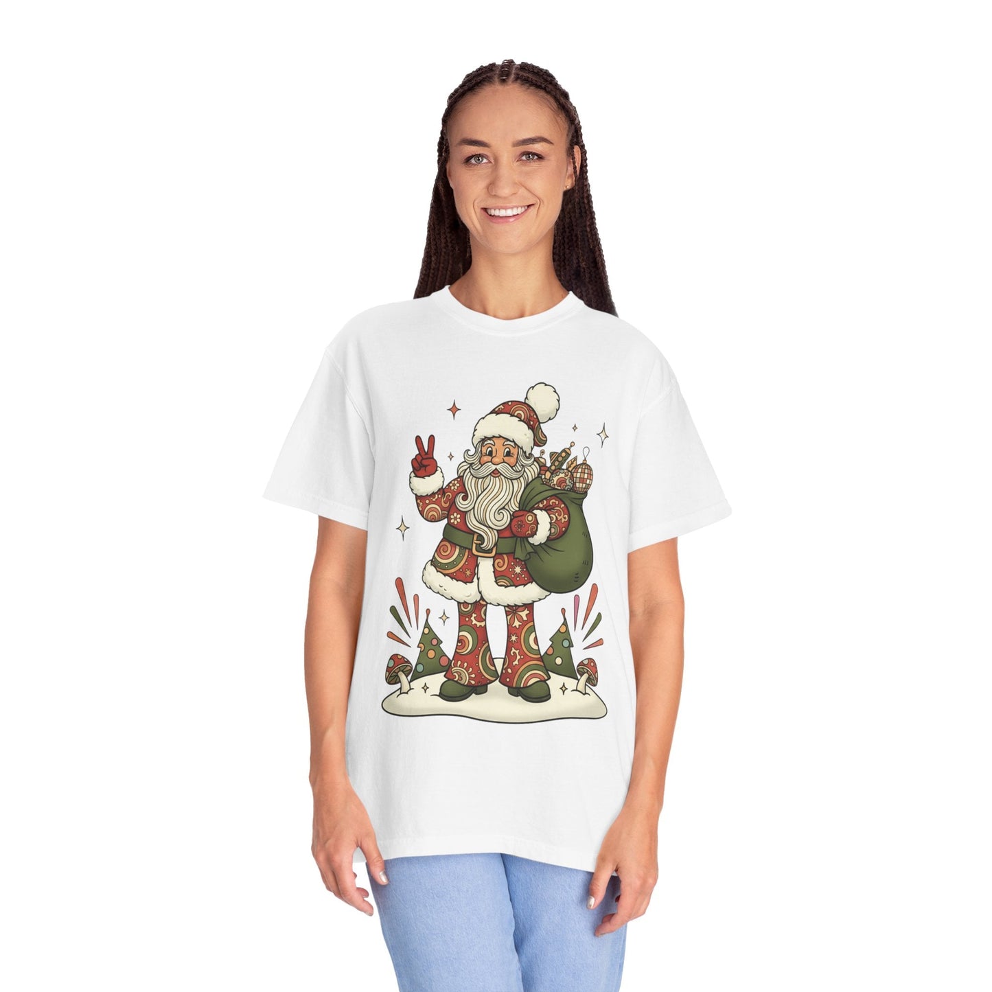 Festive Folk Santa: Whimsical Holiday Illustration, Retro Christmas Art Style T-shirt – Custom T-Shirt by PixelCraft360, unique decoration for events and special gifts