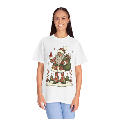 Festive Folk Santa: Whimsical Holiday Illustration, Retro Christmas Art Style T-shirt – Custom T-Shirt by PixelCraft360, unique decoration for events and special gifts