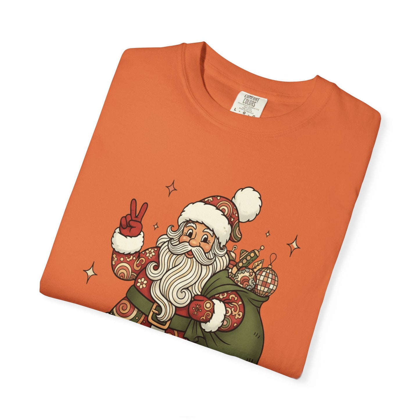 Festive Folk Santa: Whimsical Holiday Illustration, Retro Christmas Art Style T-shirt – Custom T-Shirt by PixelCraft360, unique decoration for events and special gifts