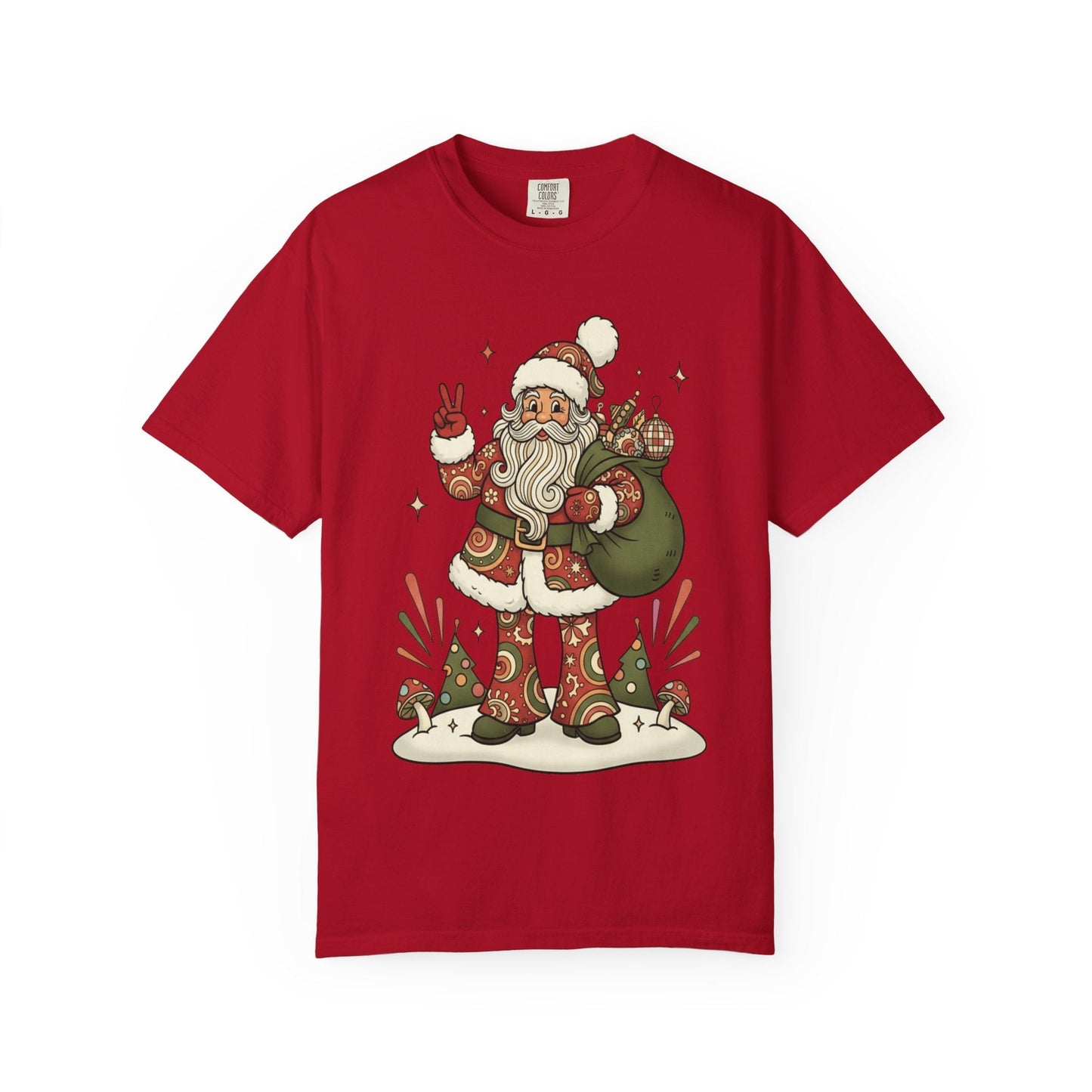Festive Folk Santa: Whimsical Holiday Illustration, Retro Christmas Art Style T-shirt – Custom T-Shirt by PixelCraft360, unique decoration for events and special gifts