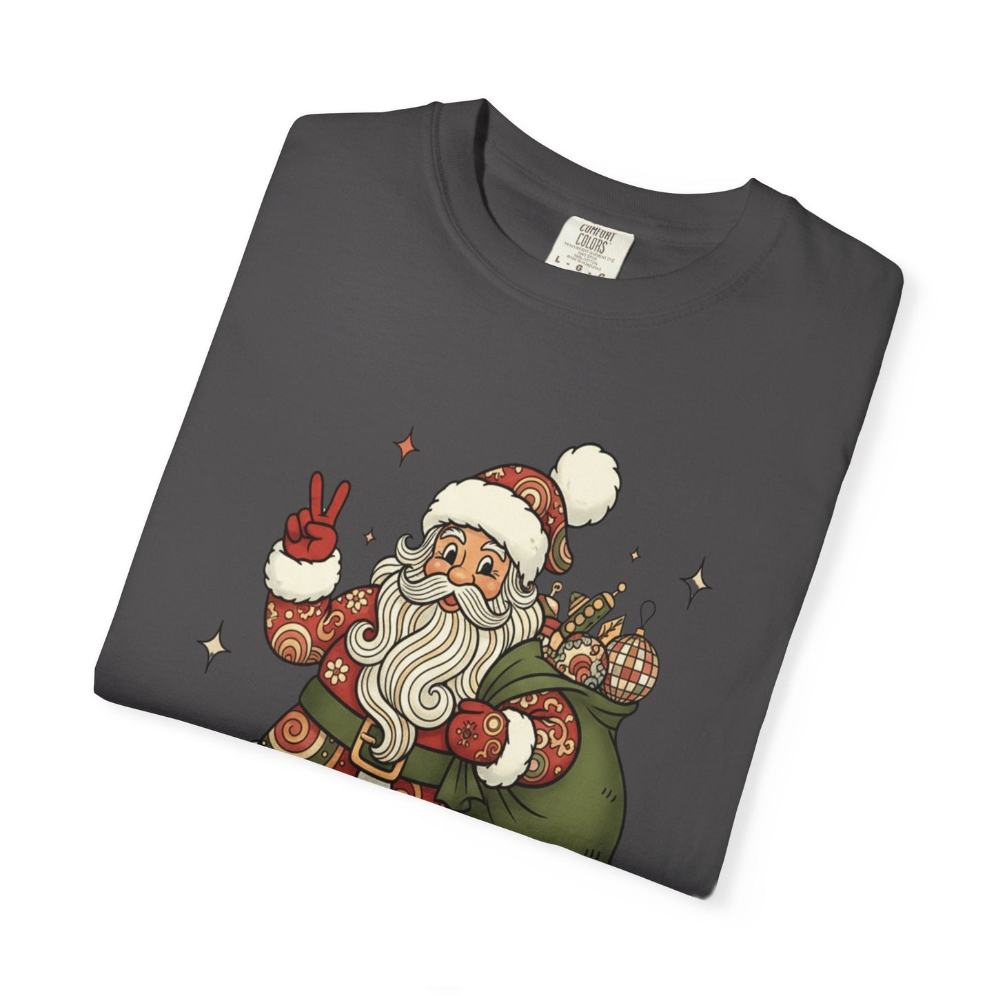 Festive Folk Santa: Whimsical Holiday Illustration, Retro Christmas Art Style T-shirt – Custom T-Shirt by PixelCraft360, unique decoration for events and special gifts