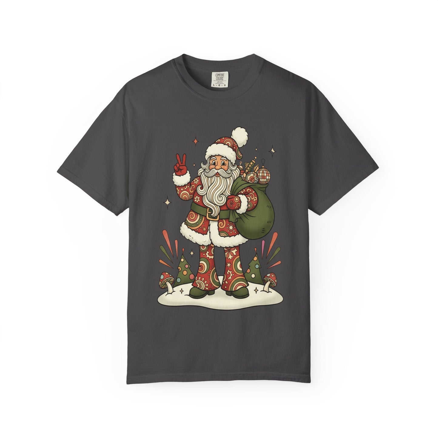 Festive Folk Santa: Whimsical Holiday Illustration, Retro Christmas Art Style T-shirt – Custom T-Shirt by PixelCraft360, unique decoration for events and special gifts
