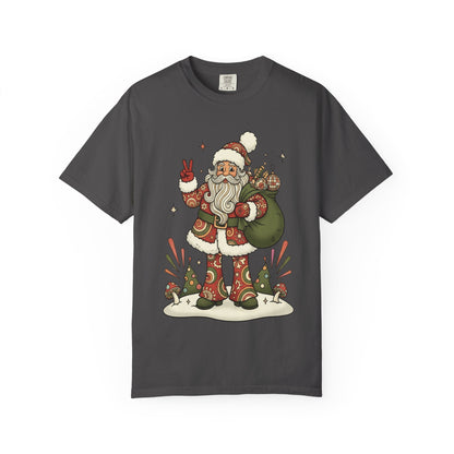 Festive Folk Santa: Whimsical Holiday Illustration, Retro Christmas Art Style T-shirt – Custom T-Shirt by PixelCraft360, unique decoration for events and special gifts