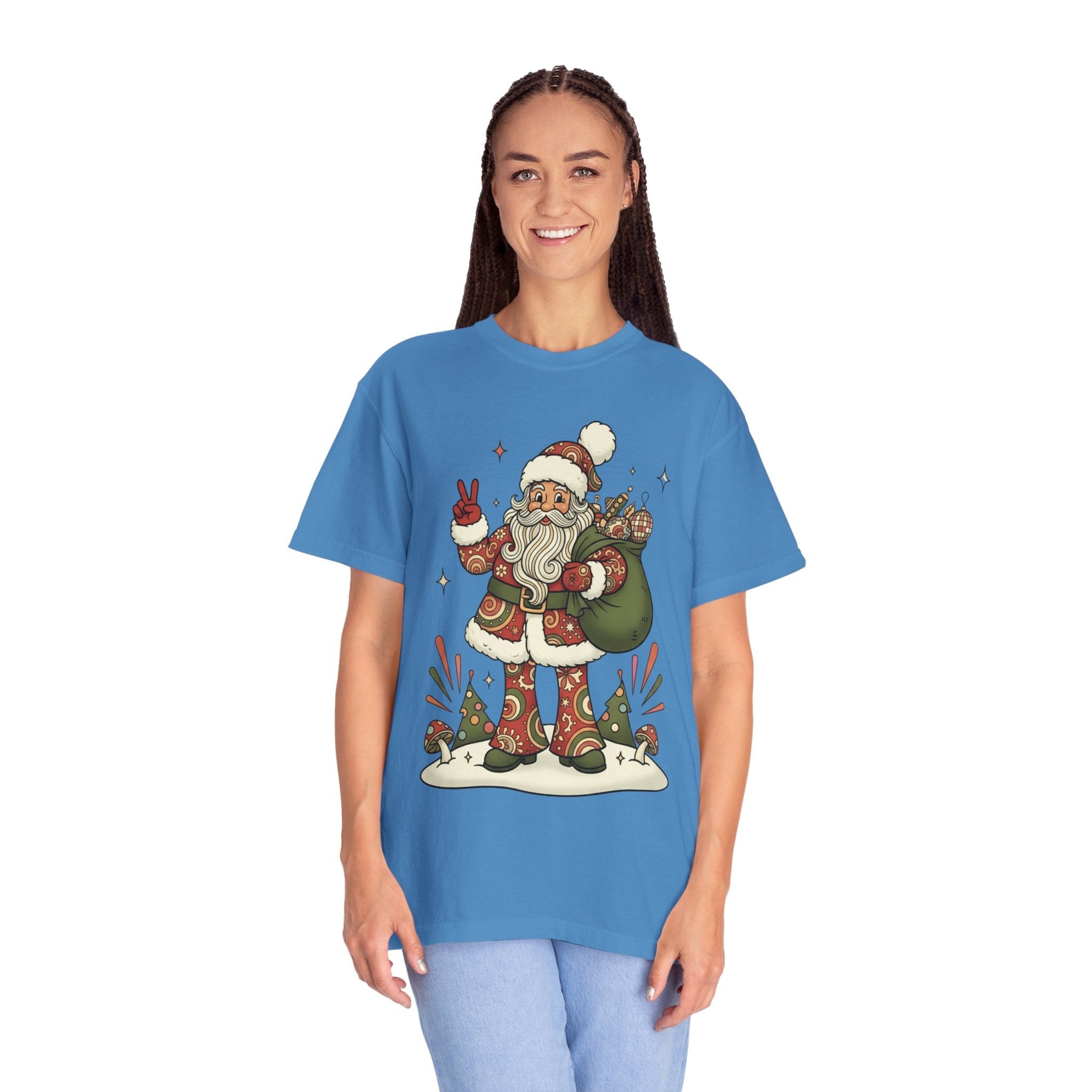 Festive Folk Santa: Whimsical Holiday Illustration, Retro Christmas Art Style T-shirt – Custom T-Shirt by PixelCraft360, unique decoration for events and special gifts