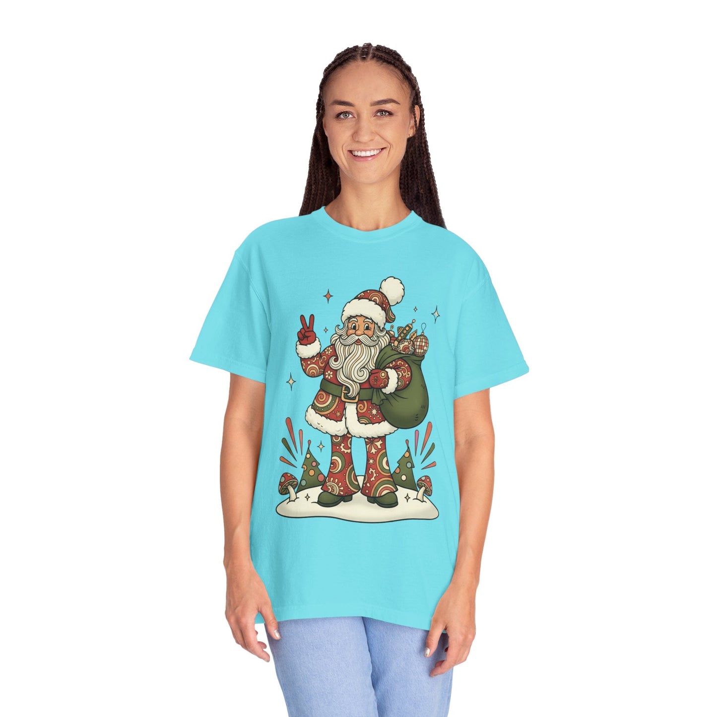 Festive Folk Santa: Whimsical Holiday Illustration, Retro Christmas Art Style T-shirt – Custom T-Shirt by PixelCraft360, unique decoration for events and special gifts