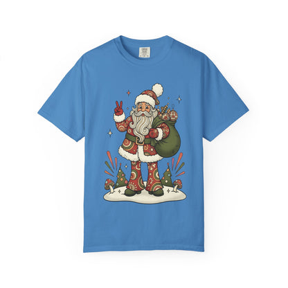 Festive Folk Santa: Whimsical Holiday Illustration, Retro Christmas Art Style T-shirt – Custom T-Shirt by PixelCraft360, unique decoration for events and special gifts