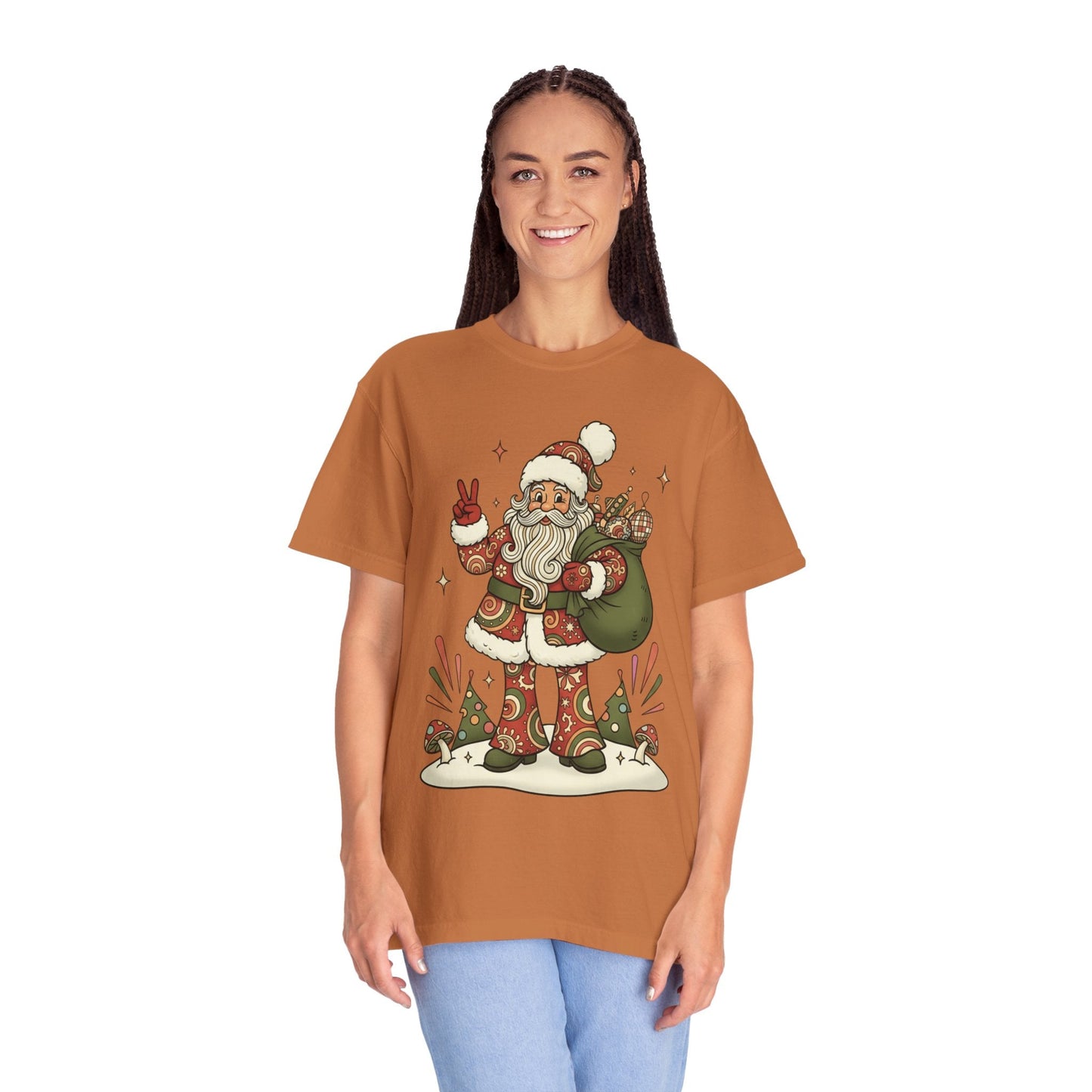Festive Folk Santa: Whimsical Holiday Illustration, Retro Christmas Art Style T-shirt – Custom T-Shirt by PixelCraft360, unique decoration for events and special gifts