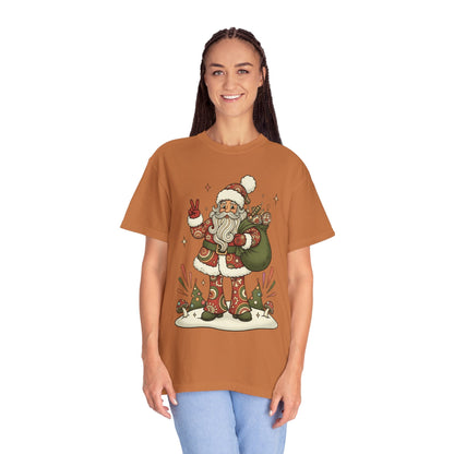 Festive Folk Santa: Whimsical Holiday Illustration, Retro Christmas Art Style T-shirt – Custom T-Shirt by PixelCraft360, unique decoration for events and special gifts
