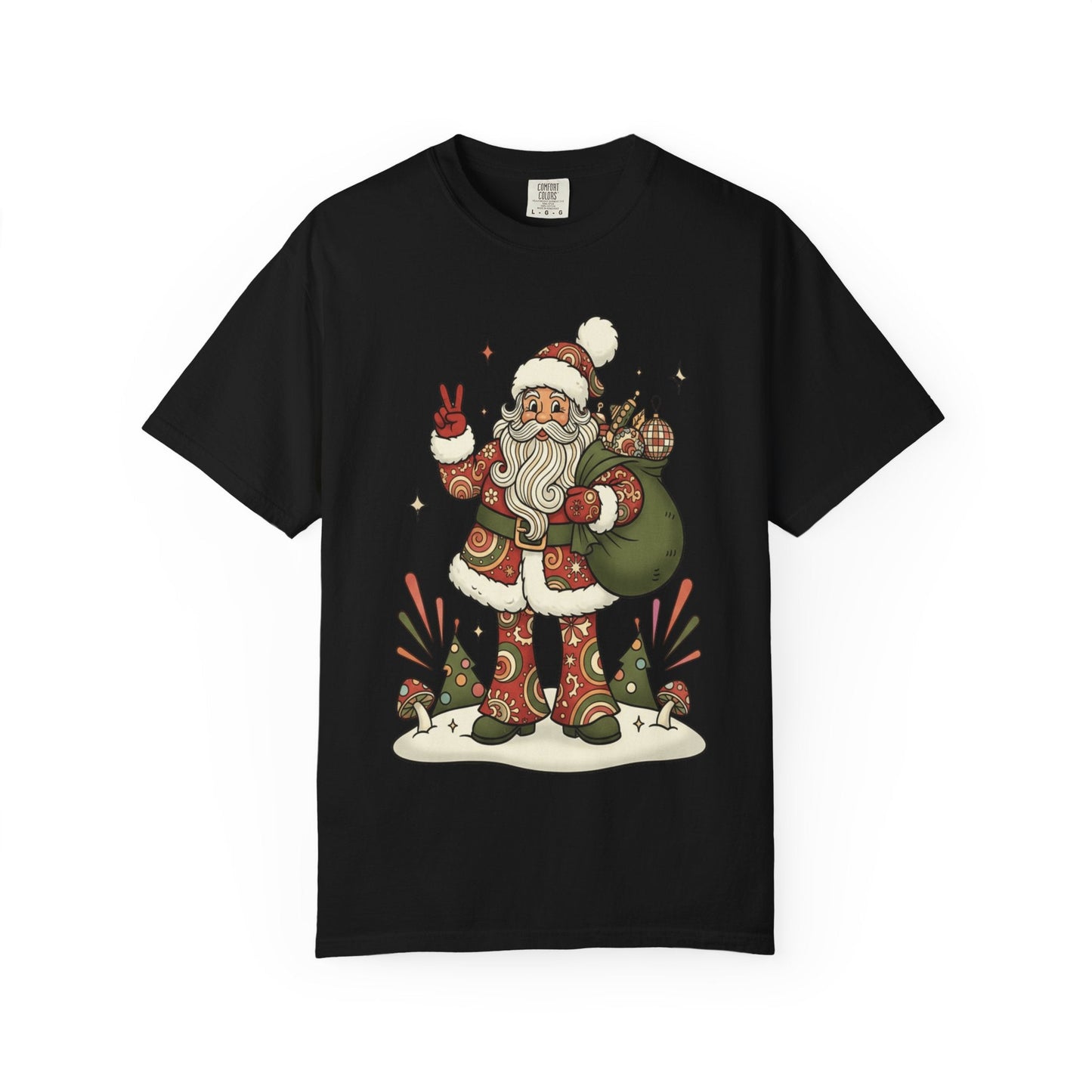 Festive Folk Santa: Whimsical Holiday Illustration, Retro Christmas Art Style T-shirt – Custom T-Shirt by PixelCraft360, unique decoration for events and special gifts