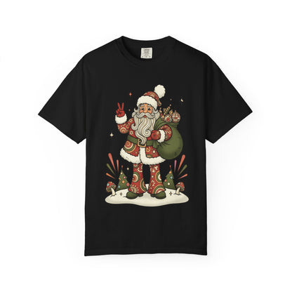 Festive Folk Santa: Whimsical Holiday Illustration, Retro Christmas Art Style T-shirt – Custom T-Shirt by PixelCraft360, unique decoration for events and special gifts