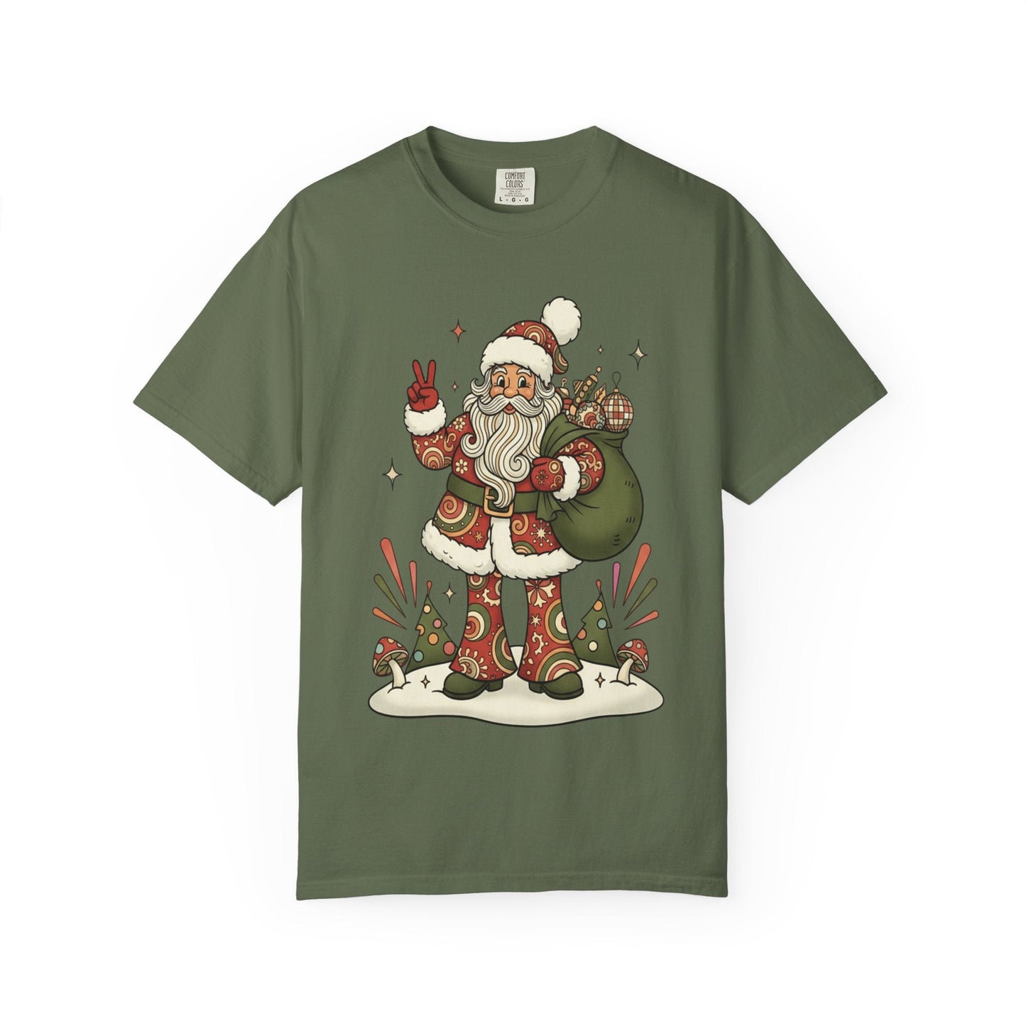 Festive Folk Santa: Whimsical Holiday Illustration, Retro Christmas Art Style T-shirt – Custom T-Shirt by PixelCraft360, unique decoration for events and special gifts