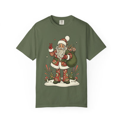 Festive Folk Santa: Whimsical Holiday Illustration, Retro Christmas Art Style T-shirt – Custom T-Shirt by PixelCraft360, unique decoration for events and special gifts