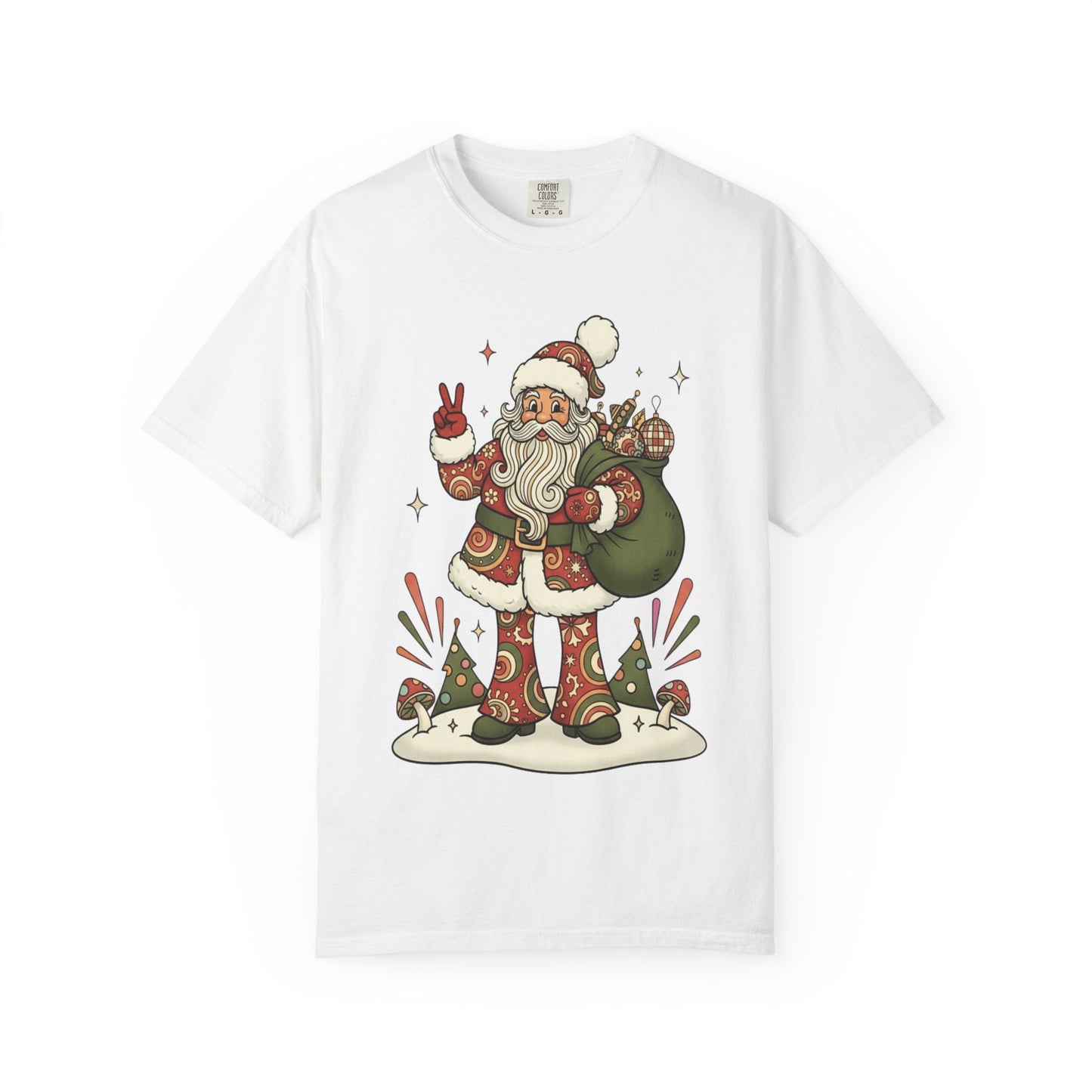 Festive Folk Santa: Whimsical Holiday Illustration, Retro Christmas Art Style T-shirt – Custom T-Shirt by PixelCraft360, unique decoration for events and special gifts