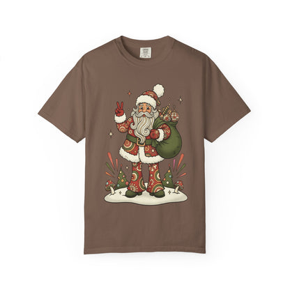 Festive Folk Santa: Whimsical Holiday Illustration, Retro Christmas Art Style T-shirt – Custom T-Shirt by PixelCraft360, unique decoration for events and special gifts