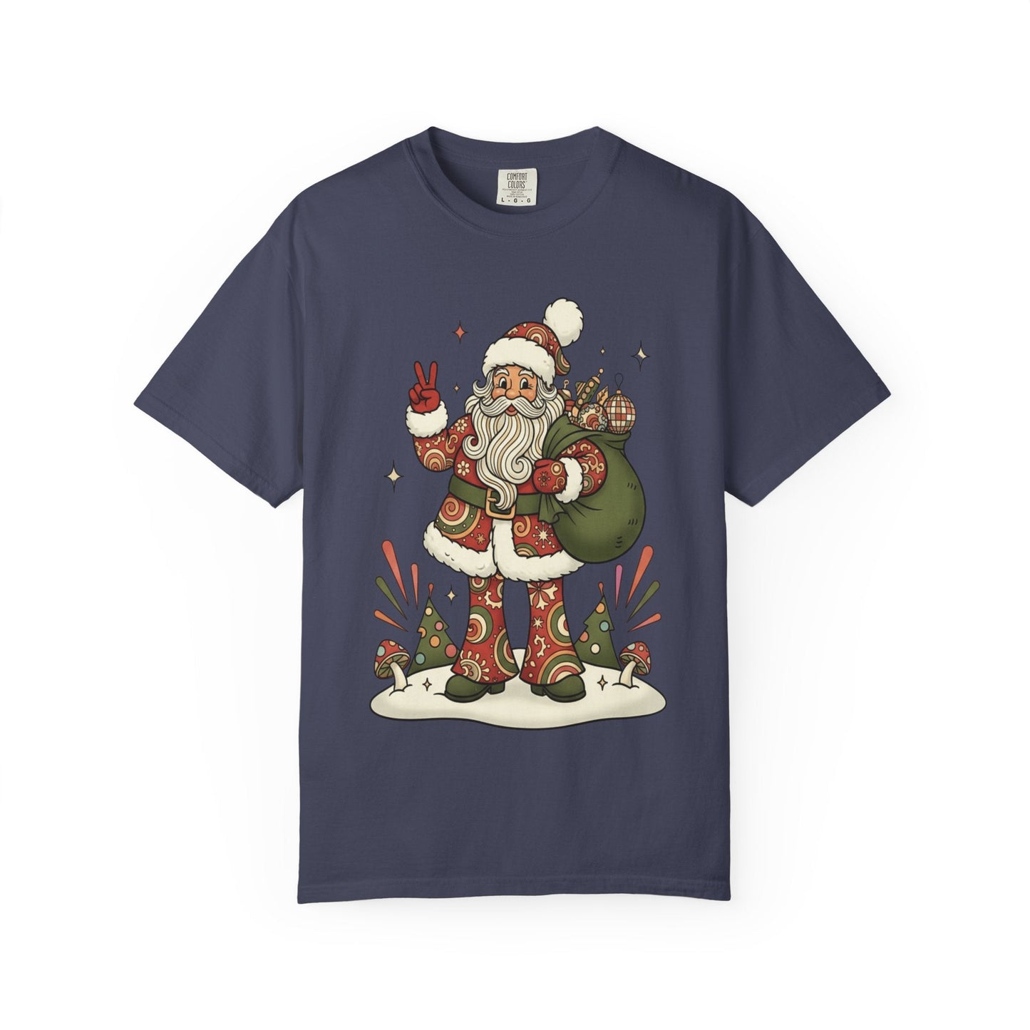 Festive Folk Santa: Whimsical Holiday Illustration, Retro Christmas Art Style T-shirt – Custom T-Shirt by PixelCraft360, unique decoration for events and special gifts