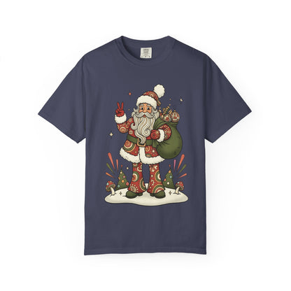 Festive Folk Santa: Whimsical Holiday Illustration, Retro Christmas Art Style T-shirt – Custom T-Shirt by PixelCraft360, unique decoration for events and special gifts