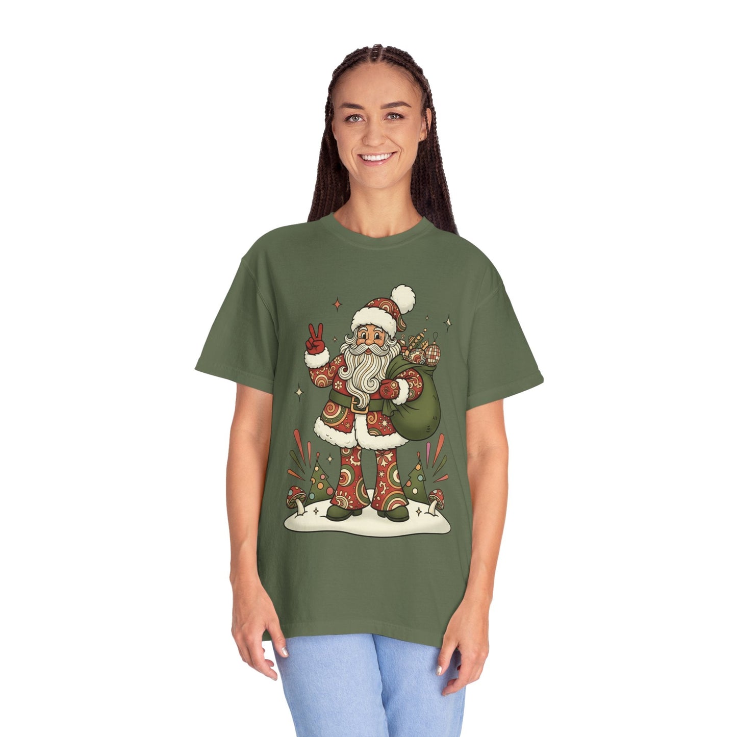Festive Folk Santa: Whimsical Holiday Illustration, Retro Christmas Art Style T-shirt – Custom T-Shirt by PixelCraft360, unique decoration for events and special gifts