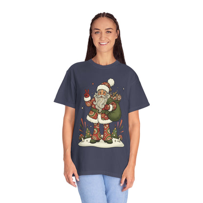 Festive Folk Santa: Whimsical Holiday Illustration, Retro Christmas Art Style T-shirt – Custom T-Shirt by PixelCraft360, unique decoration for events and special gifts