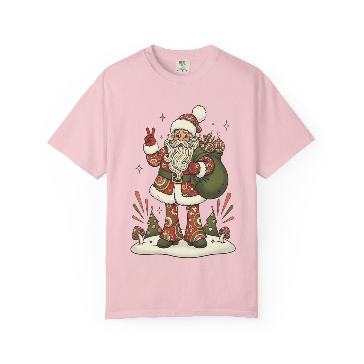 Festive Folk Santa: Whimsical Holiday Illustration, Retro Christmas Art Style T-shirt – Custom T-Shirt by PixelCraft360, unique decoration for events and special gifts