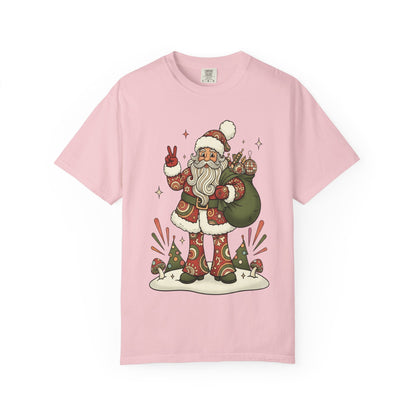 Festive Folk Santa: Whimsical Holiday Illustration, Retro Christmas Art Style T-shirt – Custom T-Shirt by PixelCraft360, unique decoration for events and special gifts