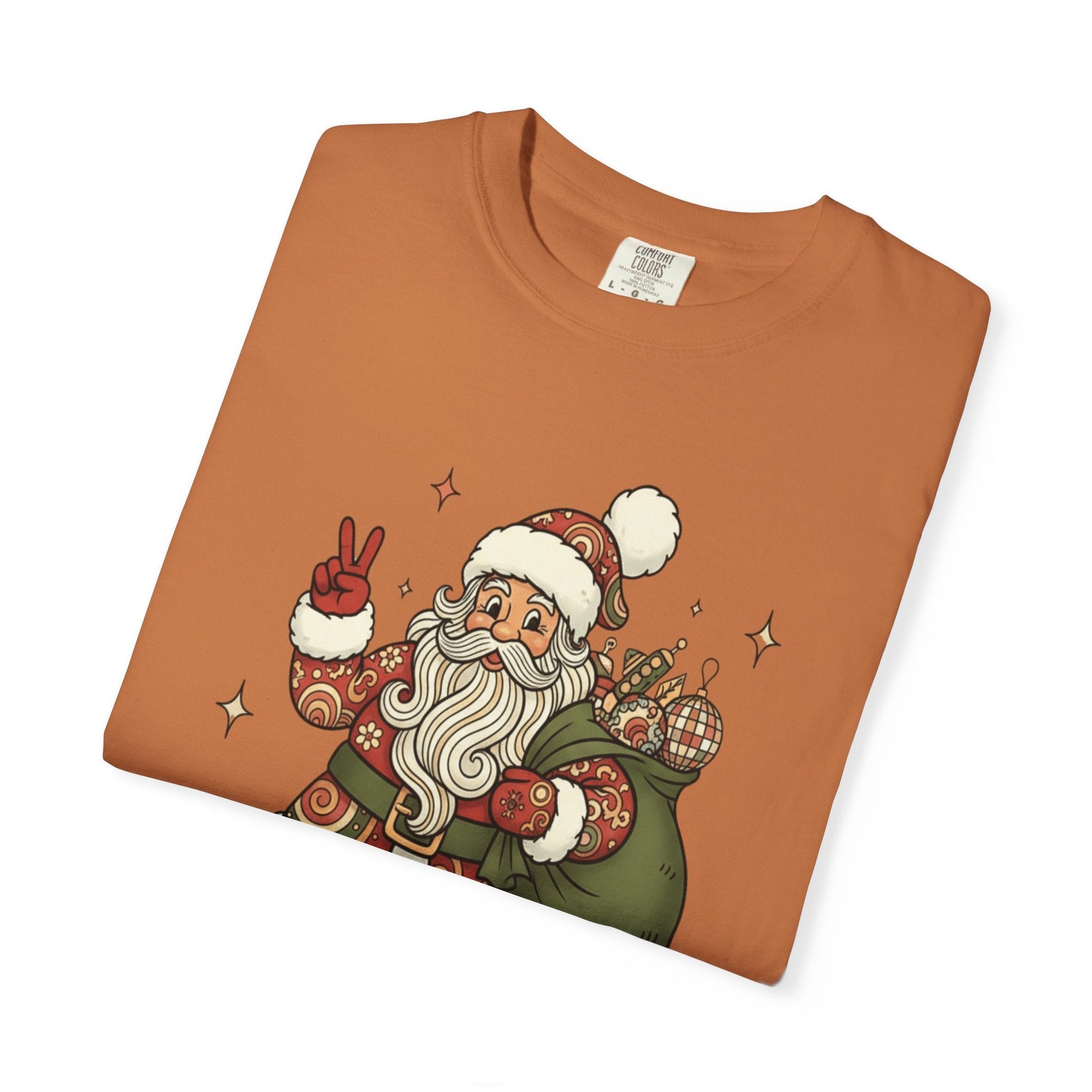 Festive Folk Santa: Whimsical Holiday Illustration, Retro Christmas Art Style T-shirt – Custom T-Shirt by PixelCraft360, unique decoration for events and special gifts