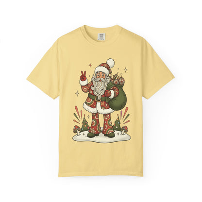 Festive Folk Santa: Whimsical Holiday Illustration, Retro Christmas Art Style T-shirt – Custom T-Shirt by PixelCraft360, unique decoration for events and special gifts