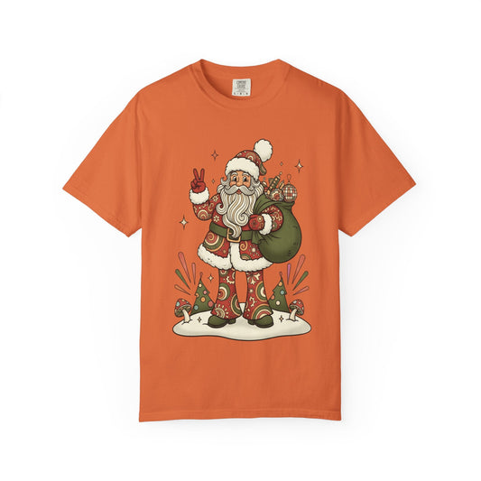 Festive Folk Santa: Whimsical Holiday Illustration, Retro Christmas Art Style T-shirt – Custom T-Shirt by PixelCraft360, unique decoration for events and special gifts