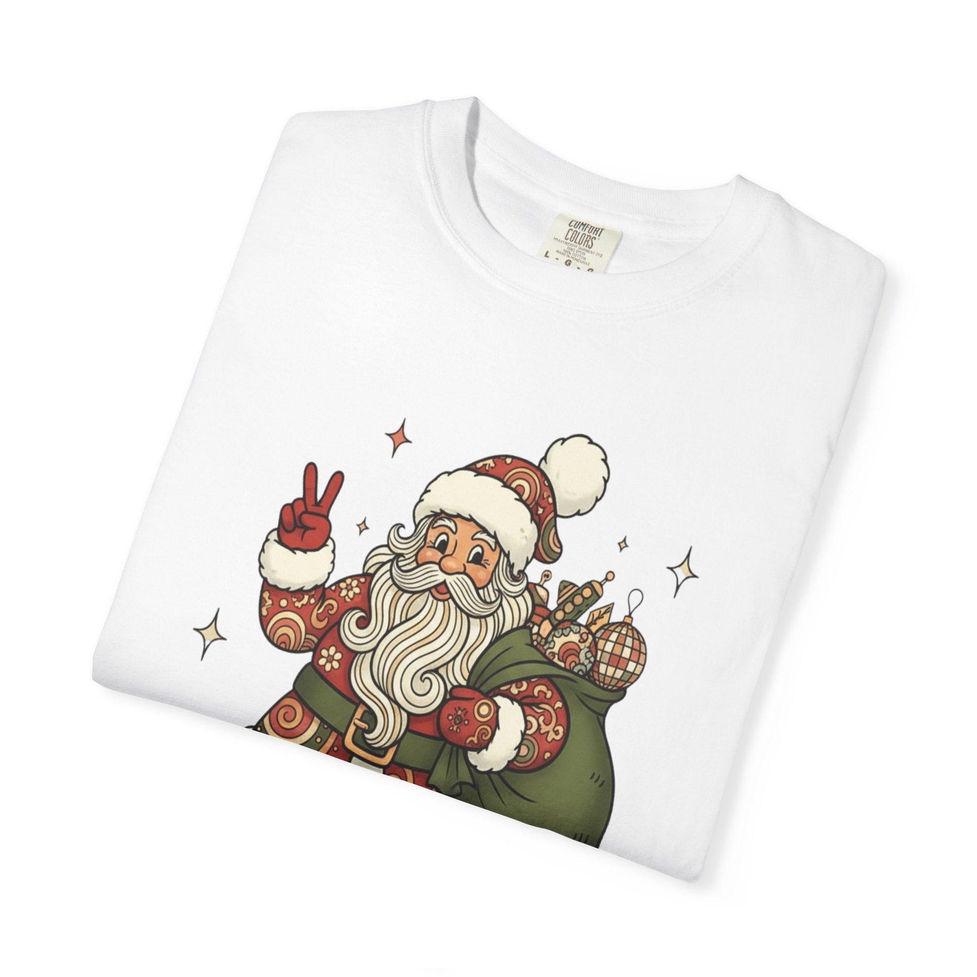 Festive Folk Santa: Whimsical Holiday Illustration, Retro Christmas Art Style T-shirt – Custom T-Shirt by PixelCraft360, unique decoration for events and special gifts