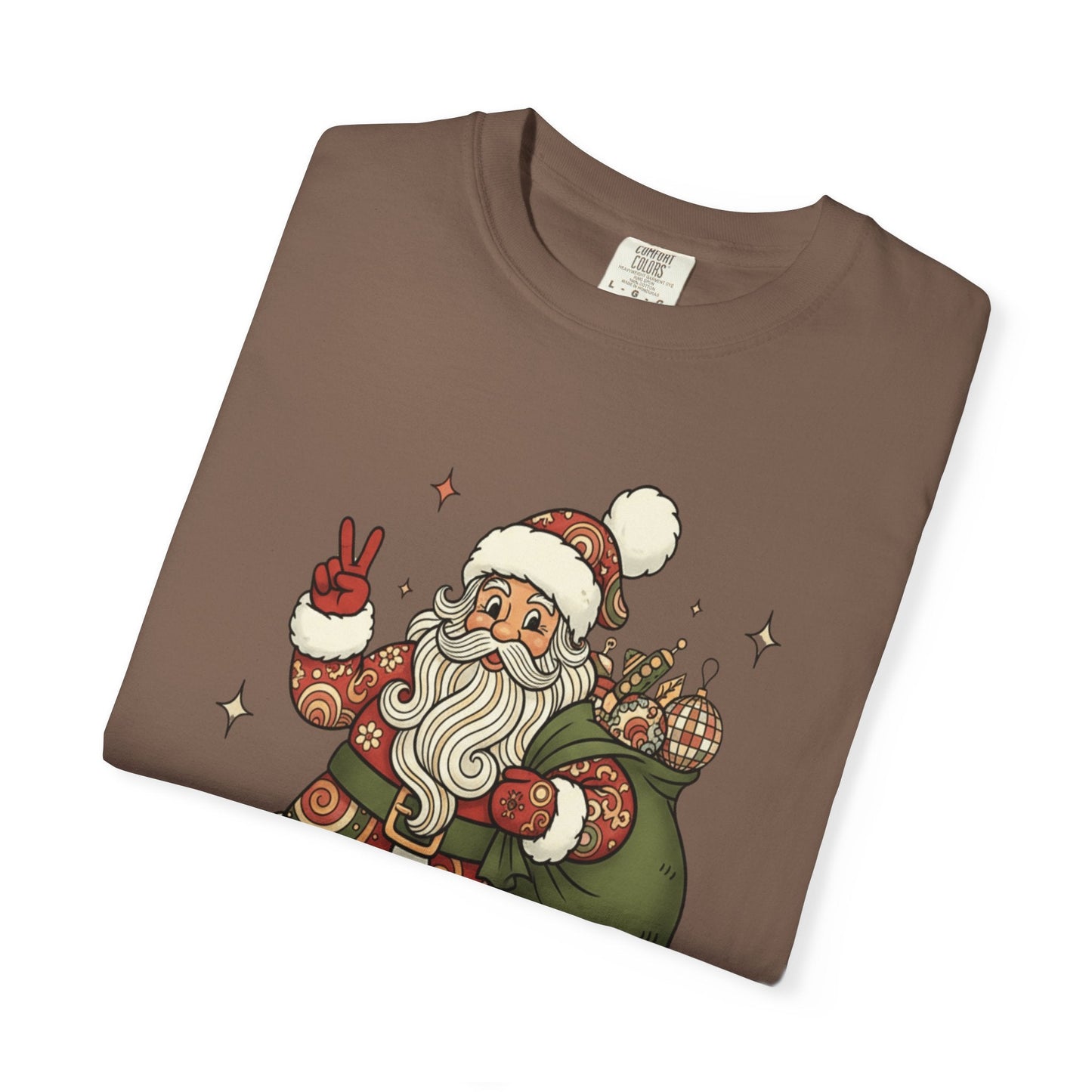 Festive Folk Santa: Whimsical Holiday Illustration, Retro Christmas Art Style T-shirt – Custom T-Shirt by PixelCraft360, unique decoration for events and special gifts