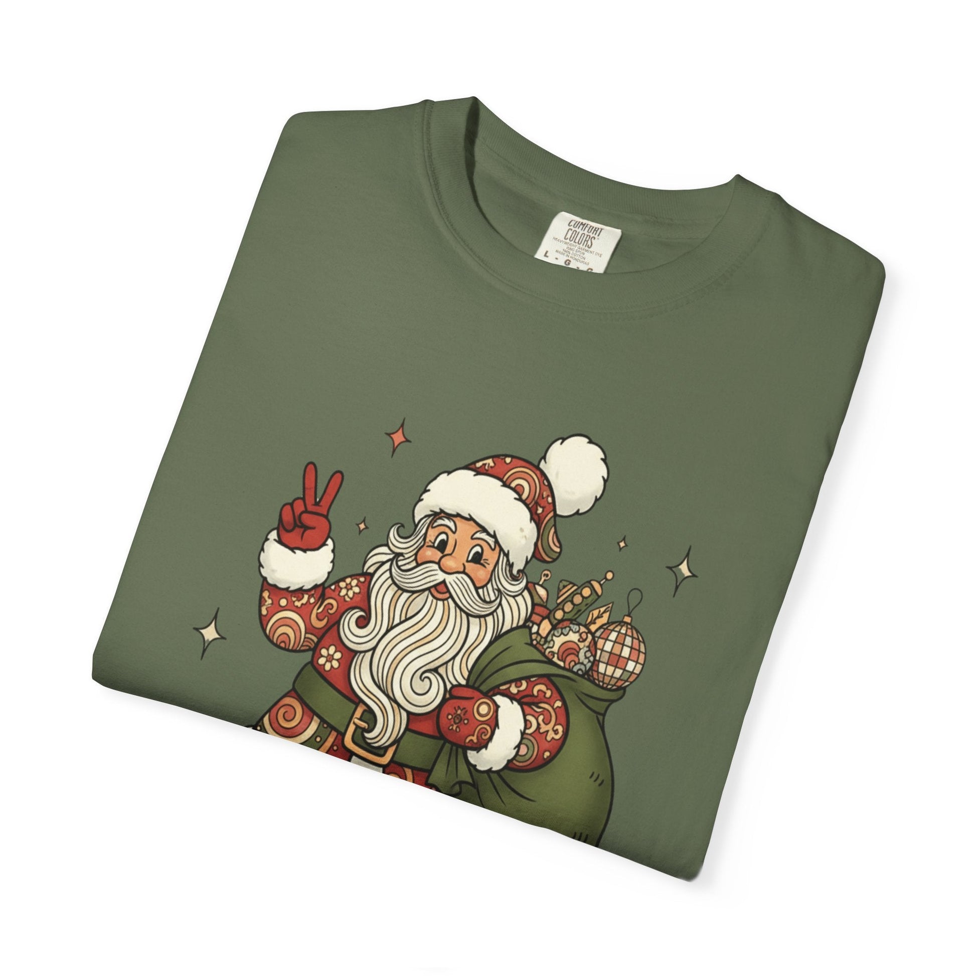 Festive Folk Santa: Whimsical Holiday Illustration, Retro Christmas Art Style T-shirt – Custom T-Shirt by PixelCraft360, unique decoration for events and special gifts