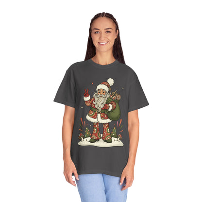 Festive Folk Santa: Whimsical Holiday Illustration, Retro Christmas Art Style T-shirt – Custom T-Shirt by PixelCraft360, unique decoration for events and special gifts