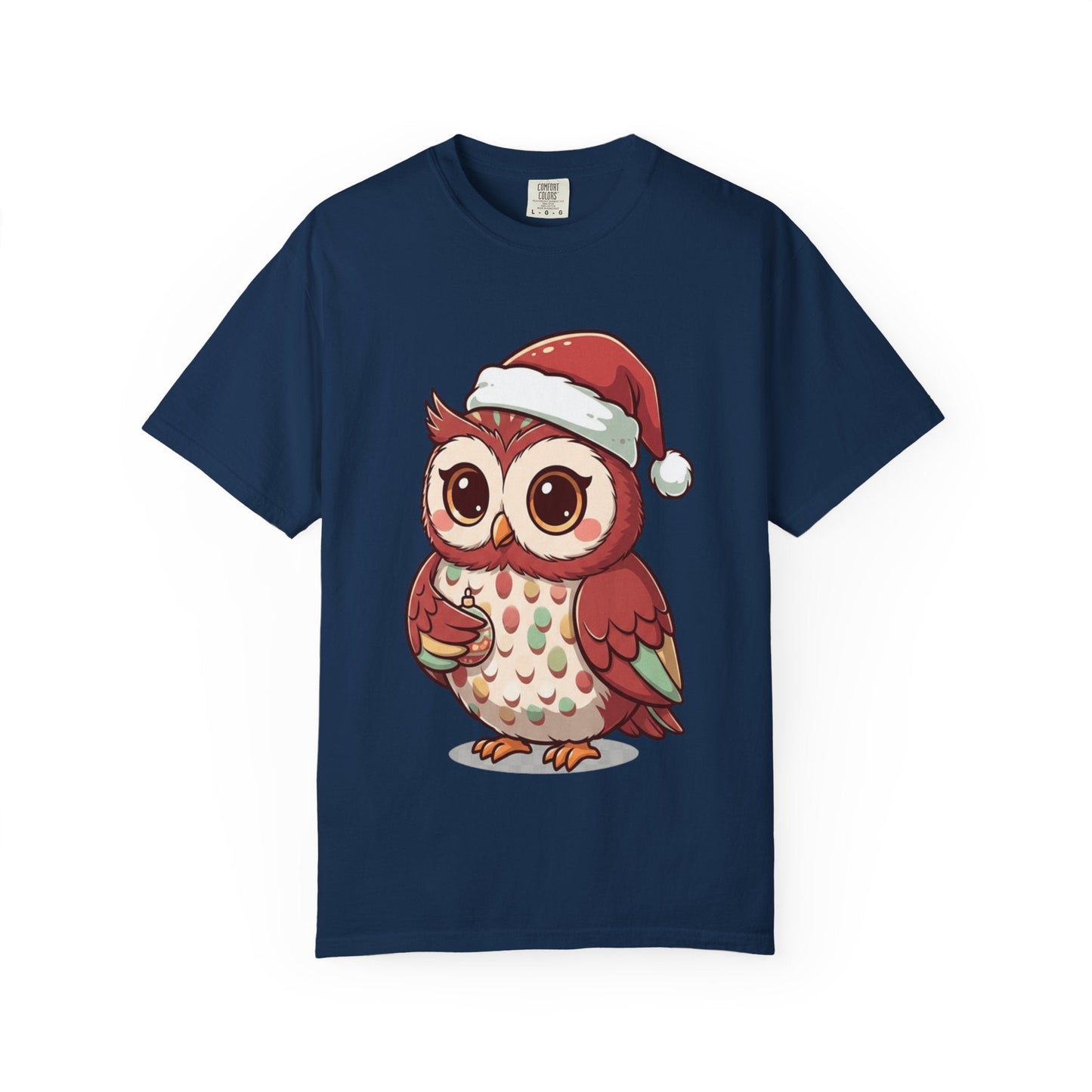 Festive Forest Friend: Christmas Owl Illustration, Cute Holiday Character Design T-shirt – Custom T-Shirt by PixelCraft360, unique decoration for events and special gifts