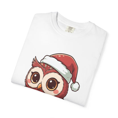 Festive Forest Friend: Christmas Owl Illustration, Cute Holiday Character Design T-shirt – Custom T-Shirt by PixelCraft360, unique decoration for events and special gifts