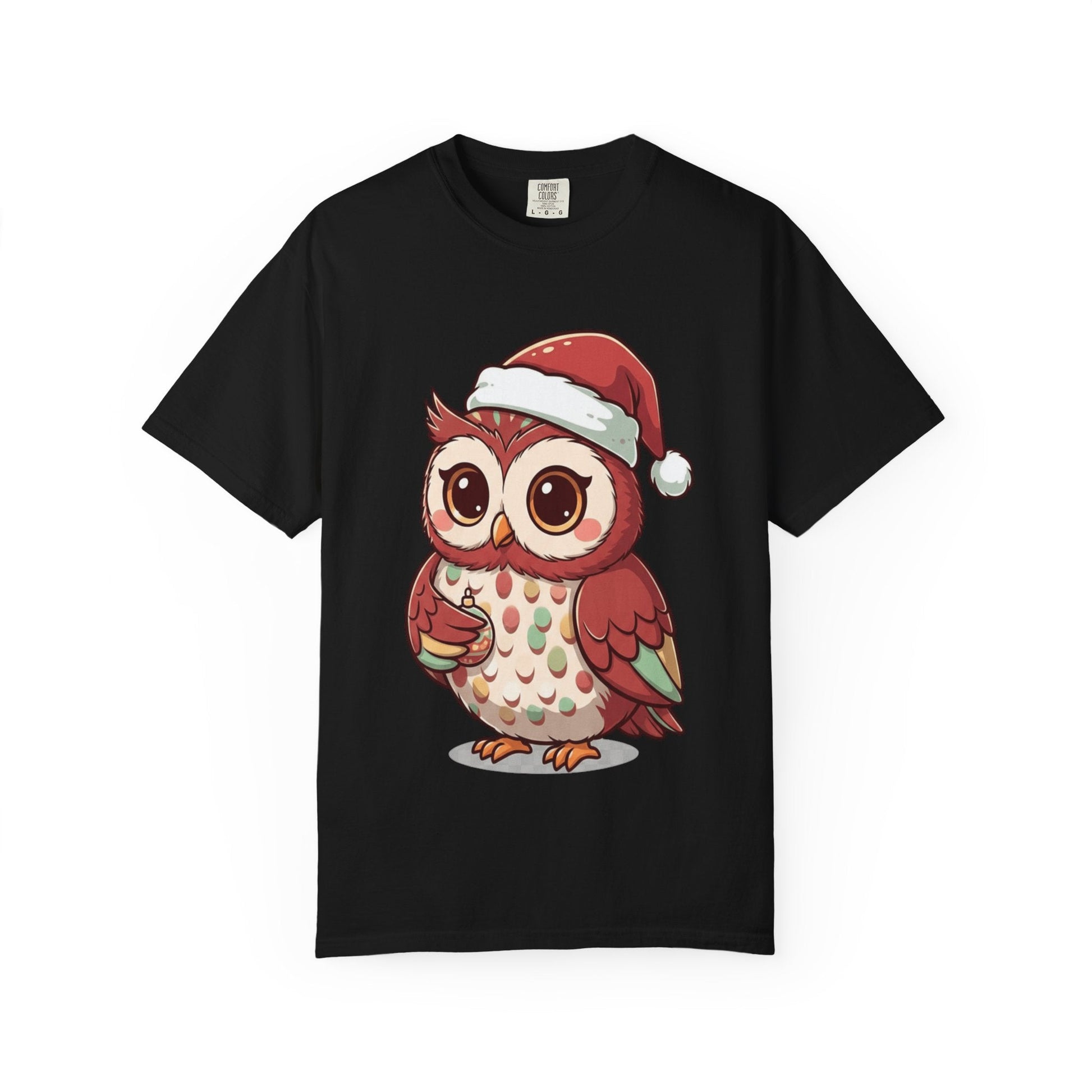 Festive Forest Friend: Christmas Owl Illustration, Cute Holiday Character Design T-shirt – Custom T-Shirt by PixelCraft360, unique decoration for events and special gifts