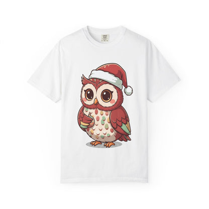 Festive Forest Friend: Christmas Owl Illustration, Cute Holiday Character Design T-shirt – Custom T-Shirt by PixelCraft360, unique decoration for events and special gifts