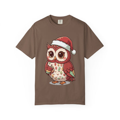 Festive Forest Friend: Christmas Owl Illustration, Cute Holiday Character Design T-shirt – Custom T-Shirt by PixelCraft360, unique decoration for events and special gifts